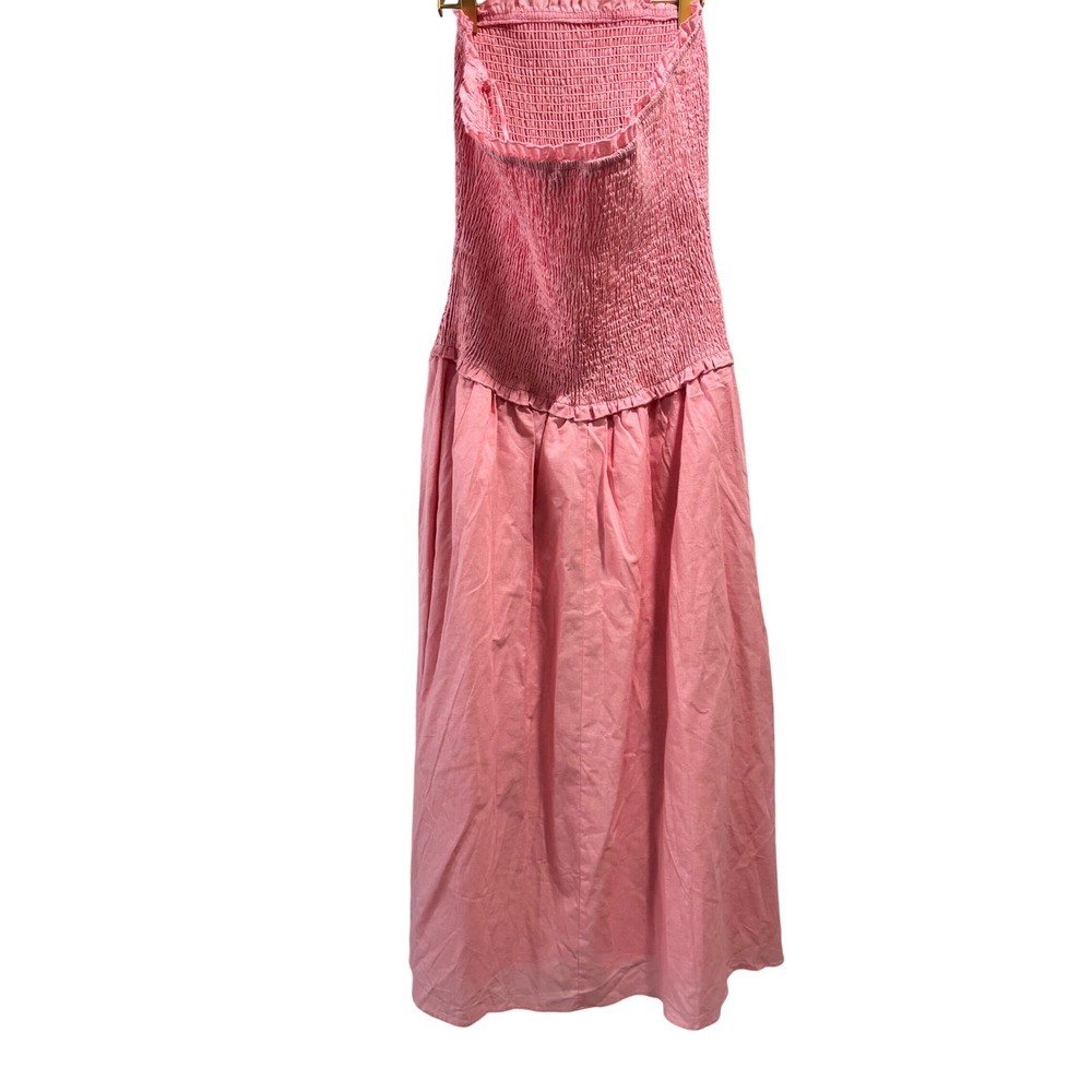 Petal & Pup Rose Pink Smocked Tube Maxi Dress Cotton Linen Blend Size L - Picture 6 of 9
